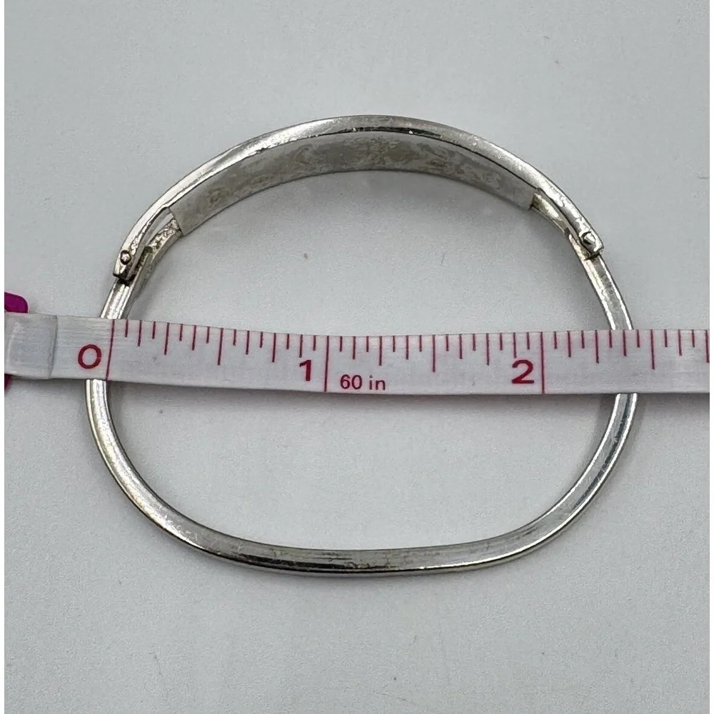 Vintage Alpaca Mexico Pink Enamel Abalone Shell Hinged‎ Cuff Bangle Bracelet